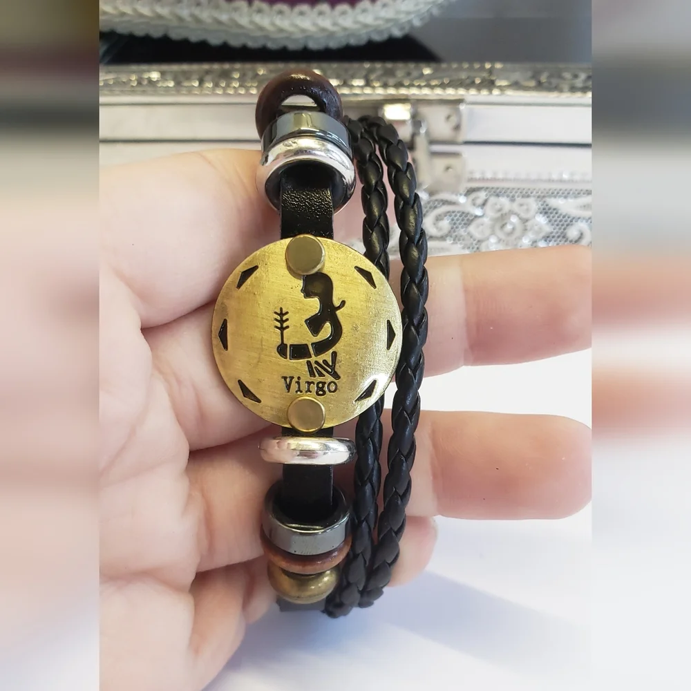 Virgo Zodiac Sign Multi Leather Strap Bracelet Unisex
